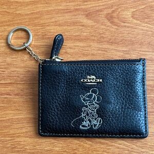Coach Black Leather Mickey Mouse Keychain Wallet